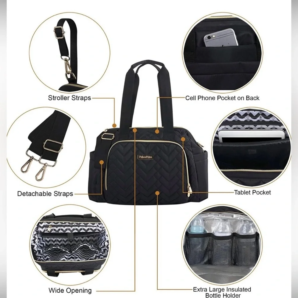 Brand New Black Fisher Price Quilted Diaper Bag